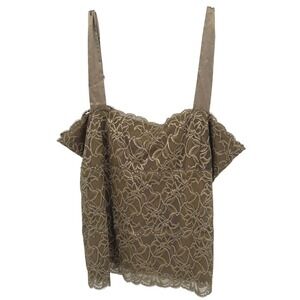 Lace Bustier Cami Tank Adjustable Straps Sheer Lined‎ XL Taupe Romantic Boho